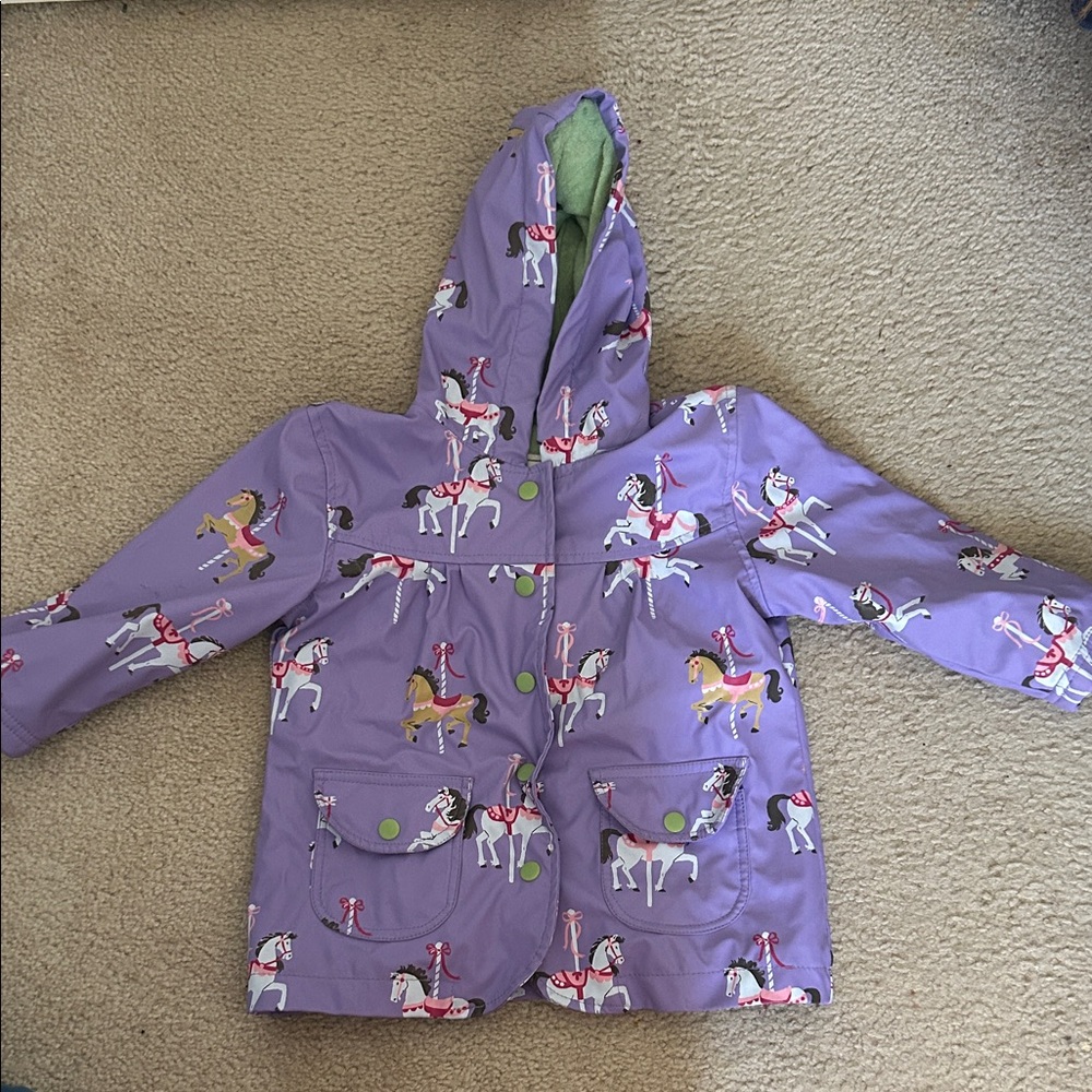Hatley Purple Kids Raincoat with Carousel Design